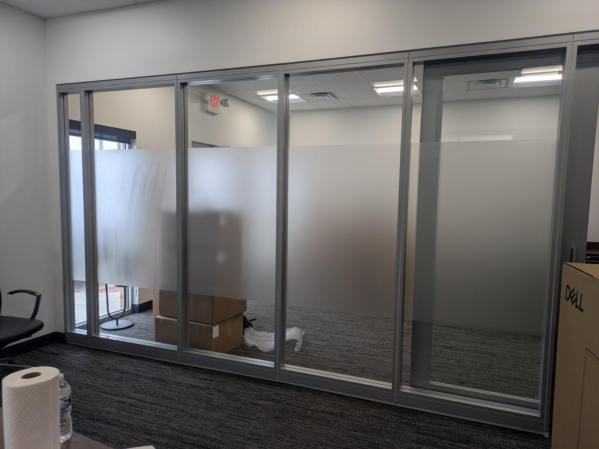 Office glass partitions with frosted window film