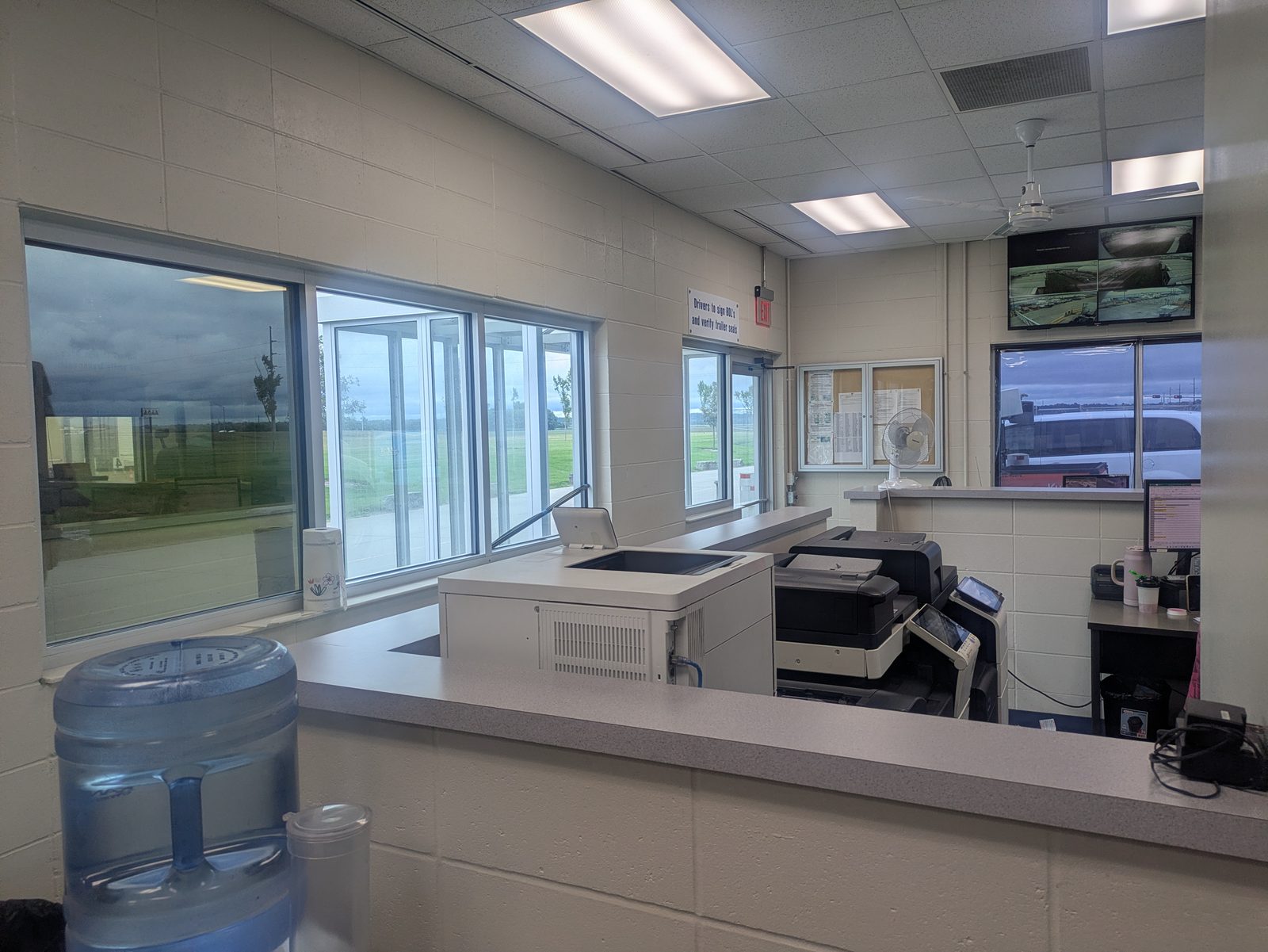 Office reception area with exterior glass